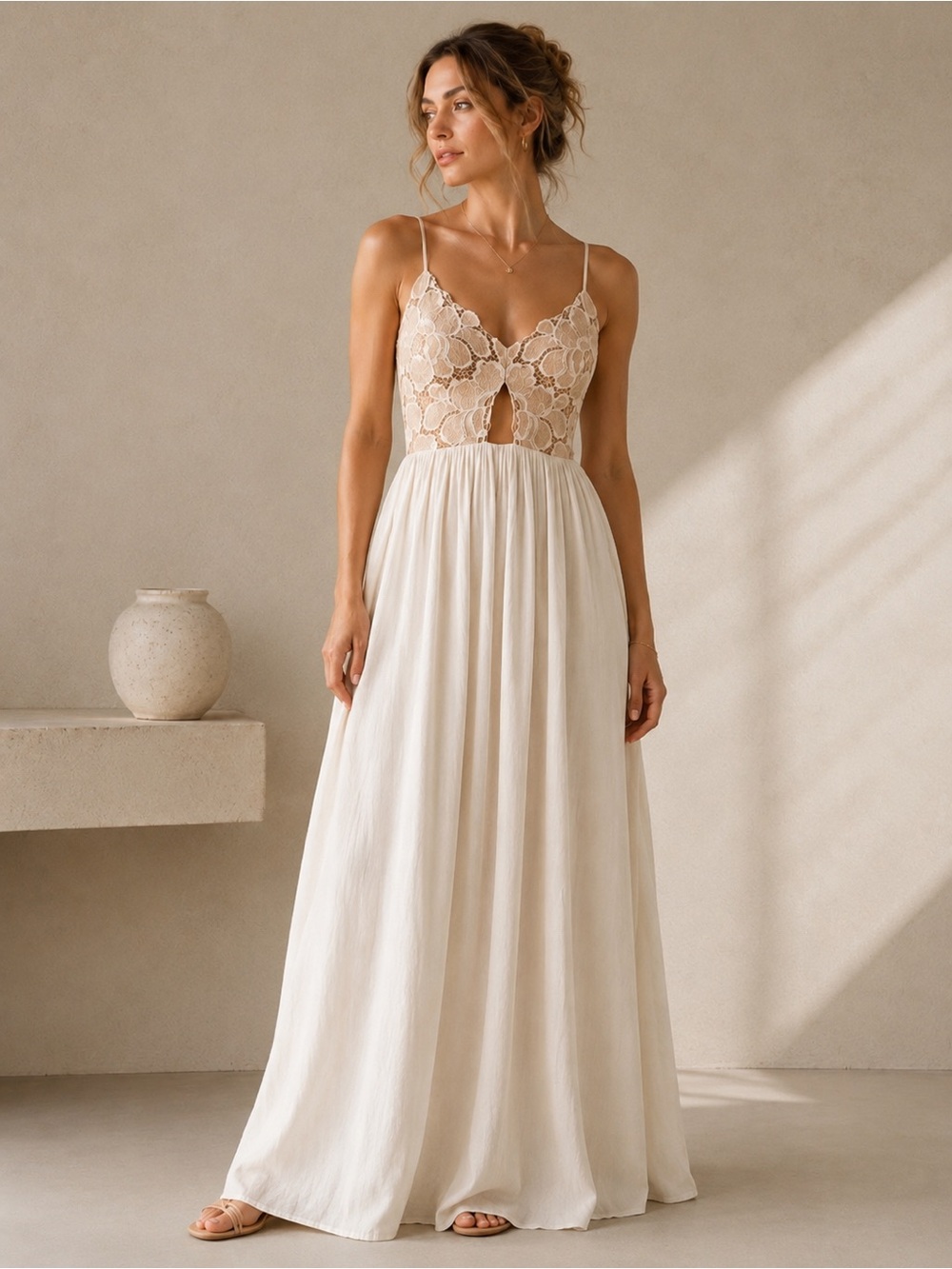 Tularosa Bryce Maxi Dress Pale Blush Lace Cutout Boho Romantic Size Medium